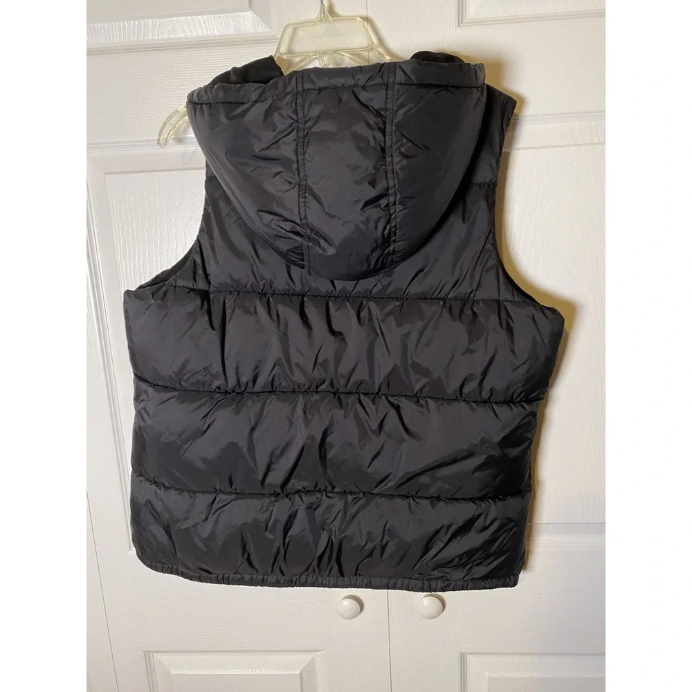 Old Navy Men's Black Quilted Puffer Vest‎ Hooded Full Zip Size L